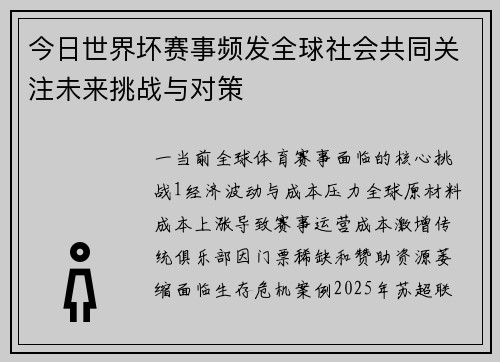 今日世界坏赛事频发全球社会共同关注未来挑战与对策